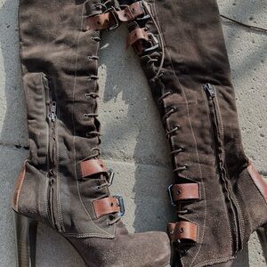 Brown Knee-High Lace-Up Boots